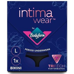 Bodyform Wasbare periode broek - voor maximaal 12 uur bescherming - zwart - menstruatieondergoed voor matige doorstroming, bikini-snit - pak van 1, maat L