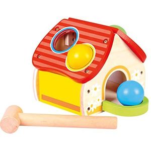 Bino Klopfhaus Hammer-Klopf-spel, motoriekspel van hout, speelgoed voor kinderen vanaf 12 maanden (6-delig, bijzonder robuust, afmetingen: 16,5 x 20 x 21 cm, incl.: houten hamertjes), natuur /