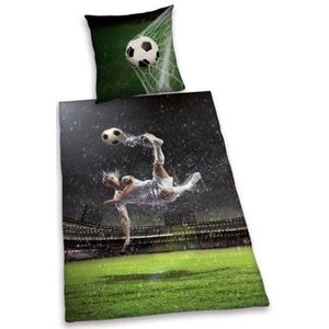 Herding Young Collection beddengoedset, voetbal omkeerbaar motief, dekbedovertrek 160 x 210 cm, kussensloop 65 x 100 cm, katoen/renforcé