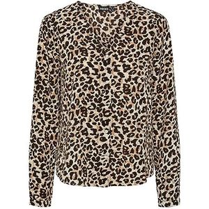 Bestseller A/S Pcnessa Ls T-shirt met V-hals voor dames, Silver Mink/Aop: Leo Aop, S