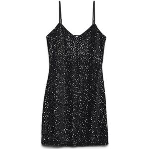 Vmhoka - Korte Jurk - Cocktailjurk - V-Hals - Lange Mouwen - Pailletten Detail