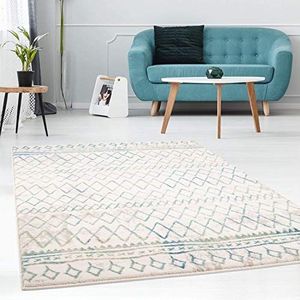 Carpet City Vloerkleed modern met Zick Zack patroon strepen gemêleerd in pastelblauw crème voor woonkamer afmetingen: 120x170 cm, 120 cm x 170 cm