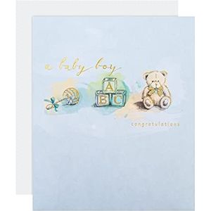 Hallmark Geboortekaart voor babyjongen, traditioneel ontwerp met goudkleurige letters en details