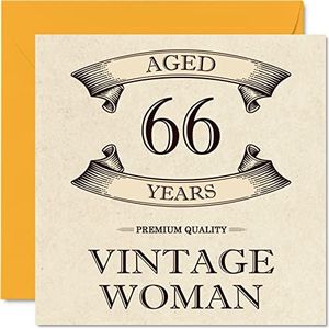 Vintage 66e verjaardagskaarten voor vrouwen - leeftijd 66 jaar - leuke verjaardagskaart voor mama zus vrouw vriendin oppas oma tante, 145 mm x 145 mm dames wenskaarten, 66e verjaardagskaart