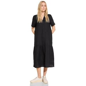 Street One Dames Solid Linnen Volant Jurk, zwart, 36