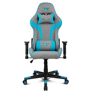 DRIFT Gaming Chair DR90 -DR90GBL - Professionele Gaming Stoel, ademende stof, gestoffeerde 2D armleuningen, versterkte nylon basis, klasse 4 zuiger, kantelen, lumbaal/cervicaal kussen, grijs/blauw