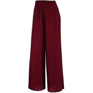 Lock and Love LL WB1795 Womens Casual High Waisted Pleated Wide Leg Palazzo Pants Trousers with Elastic Waist Band S Wine