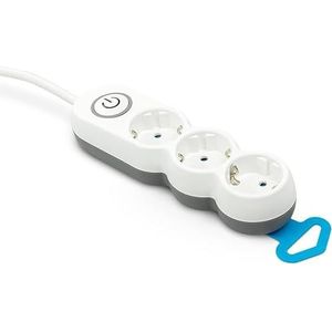 Garza Power stekkerdoos 3-voudig, met schakelaar, plat stopcontact, meervoudige stekker, 1,4 m, kinderbeveiliging, wit, designserie