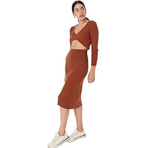 Trendyol Dames Midi Bodycon Getailleerde Gebreide Jurk, Zwart, L