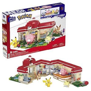 MEGA Pokémon, bouwspeelgoed met actiefiguren, Pokémoncentrum in het Bos, met 648 onderdelen, 4 beweegbare personages, cadeau-idee voor kinderen, HNT93