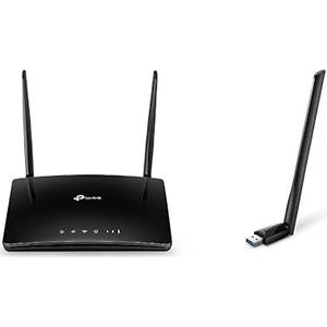 TP-Link 300Mbps 4G LTE-router (TL-MR6400), Zwart & TP-Link ARCHER T3U PLUS Wi-Fi USB-Stick, 5DBI-Antenne,Compatibel Met Windows 10/8.1/8/7 (32/64 Bit) En Mac OS X