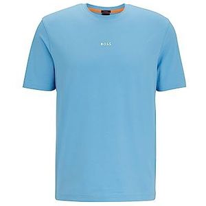 BOSS Heren TChup Relaxed-Fit T-shirt van stretchkatoen met logo-print, Open Blue493, XL