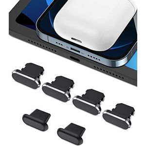 AUZOSL Set van 6 stofbeschermingsproducten compatibel met iPhone 13 12 4 aluminium + 2 siliconen stofplugs, ruimte zwart