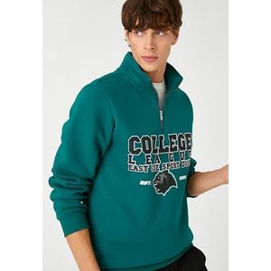 Koton Heren College Sweatshirt Hoge Hals Half Rits Gedetailleerd Bedrukt, groen (989), L