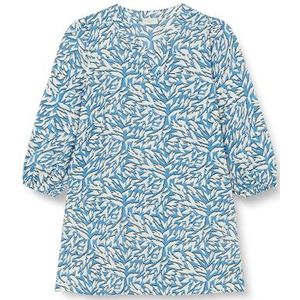 Kaffe Curve Plus-Size Dames Tunic 3/4 Mouwen V-hals Casual Fit Print, Blauw/Wit Grafisch Dier, 40 grote maten