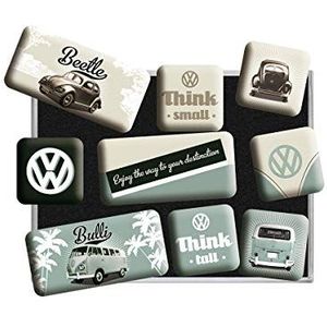 Nostalgic-Art Retro Koelkast Magneten, VW Think Tall & Small – Geschenkidee voor VW-bus, Magneetset voor magneetbord, Vintage design, 9 stuks