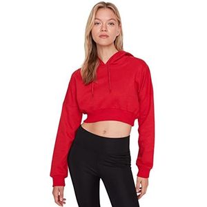 Trendyol Effen getailleerd sweatshirt met capuchon voor dames, Rood, XL
