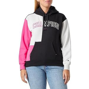 Champion Legacy Color Punch W-Light Powerblend Colorblock fleece sweatshirt met capuchon voor dames, zwart/gebroken wit/fuchsia, L