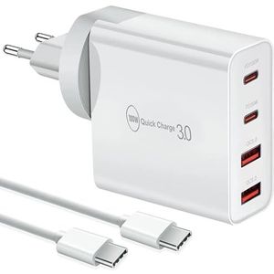 100 W USB C-oplader en USB-C kabel (1 m), snellader 4 poorten Quick Charger PD 3.0 meervoudig compatibel met iPhone 15, Mac Pro/Air, İpad Pro, Samsung, Huawei, Xiaomi, Type C en USB Netzeil