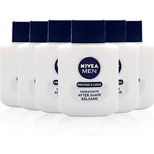 NIVEA MEN Protege & Care After Shave vochtinbrengende balsem in verpakking van 6 stuks (6 x 100 ml) met aloë vera en provitamine B5 voor huidverzorging na het scheren
