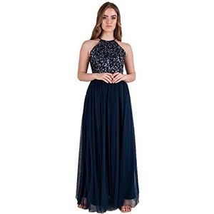 Maya Deluxe Vrouwen Maya verfraaid Halter Hals Maxi Jurk Bruidsmeisje, marineblauw, 48 NL