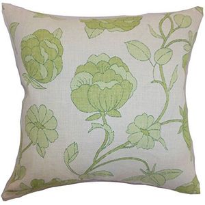 The Pillow Collection Lalomalava Kussenhoes met bloemen, katoen, groen, 9825 x 9825 x 3435 cm