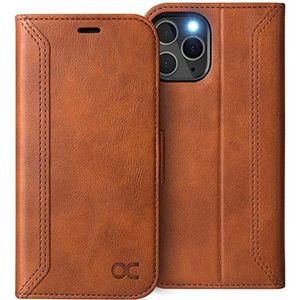 OCASE iPhone 12 hoesje, iPhone 12 Pro Retro Wallet 5G-hoesje, PU-lederen folio flip hoesje met RFID-blokkerende kaarthouder kickstand, schokbestendig telefoonhoesje compatibel voor iPhone 12/12 Pro