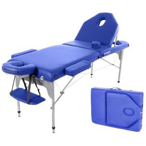 QUIRUMED Opvouwbare massagestoel van aluminium, 186 x 66 cm, gewatteerd 14 cm, blauw