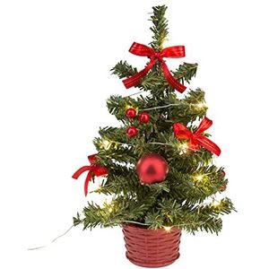 Idena 31486 - Decoratieve kerstboom met 20 leds in warm wit, ca. 25 cm hoog, met rode boomversiering in pot en USB-aansluiting, decoratie voor binnen, als winter-, advents- en kerstdecoratie