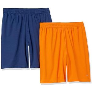 Amazon Essentials Men's Performance Tech korte broek met losse pasvorm (verkrijgbaar in grote en lange maten), Pack of 2, Feloranje/Marineblauw, XL