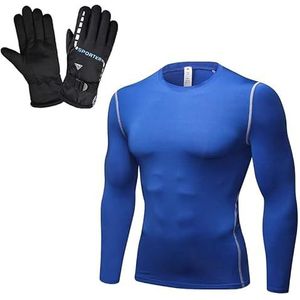Heren blauwe panty trainingskleding zweetafvoerende sneldrogende kleding-outdoor zwarte handschoenen winter winddicht voor mannen en vrouwen