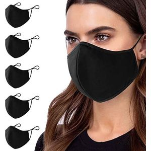 ANSTA Stofmasker, 5 stuks, wasbaar, gezichtsmaskers van katoen, multifunctioneel, voor vrouwen en mannen, wasbare stof, herbruikbaar, uniseks, verstelbaar, stofdicht, zwart