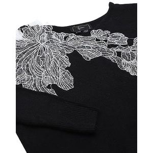 faina Dames schoudervrije gebreide trui met onregelmatig kant borduurwerk zwart maat XS/S, zwart, XL