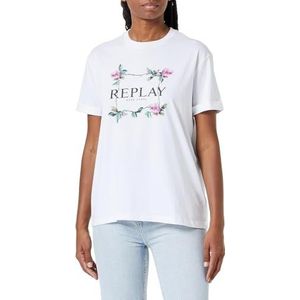 Replay Dames W3232N T-shirt, 001 wit, XS, 001, wit, XS