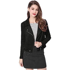 Allegra K Women's Short Soft Zip Up Faux Suede Biker Moto Jacket Medium Black
