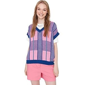 Trendyol Dames V-hals Colorblock Regular Sweater Vest, Blauw, M, Blauw, M