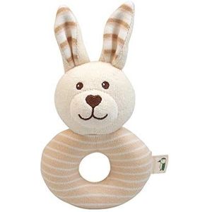 GrünSPECHT GOTS, biologisch stoffen rammelaar, konijn van 100% katoen (kbA), babyspeelgoed, knuffelzacht, geboortecadeau, doop, babyshower, GOTS, beige