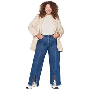 Trendyol Vrouwen Plus Size Hoge Taille Brede Pijpen Plus Size Jeans, Donkerblauw, 70 grote maten