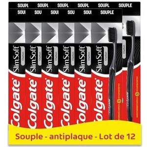 COLGATE Handtandenborstel Slim Soft Charcoal - zachte borstelharen, tandplak verwijderen - klinisch bewezen werkzaamheid - 12 stuks