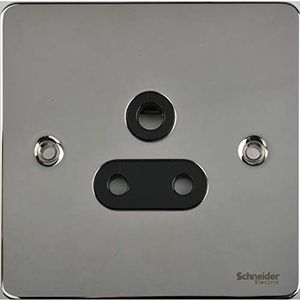 Schneider Electric Ultieme platte plaat - ongeschakelde enkele stopcontact, ronde pin, 5A, GU3280BPC, gepolijst chroom met zwart inzetstuk