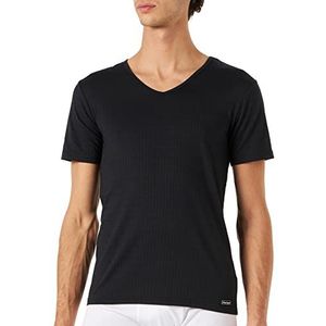 Bruno Banani - CHECK LINE 2.0 - Shirt - Zwart - Korte Mouw - V-hals - Katoen-mix
