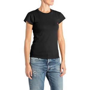 REPLAY Dames Skinny Fit Basic T-shirt van katoen, 098 Black, L