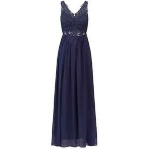 Apart avondjurk van hoogwaardig polyester materiaal met V-hals, Donkerblauw, 36