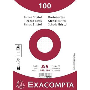 Exacompta - Art. 10708E - 10 verpakkingen à 100 indexkaarten in folie - ongeperforeerd bristol dots - formaat 148 x 210 mm - Clairefontaine PEFC gecertificeerd papier - kleur wit