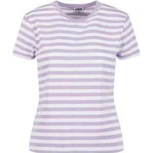Urban Classics Dames T-Shirt Ladies Regular Striped Tee White/Dustylilac S, Wit/Dustylilac, S