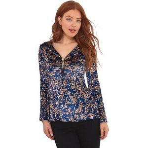 Joe Browns Dames asymmetrische zoom lange mouw rits voorkant fluwelen top, blauw, 8, Middernacht, 34