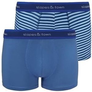 Slopes and Town Bamboo Boxer Shorts Sky Blue/Light Blue Stripes (2-Pack), blauw, XL