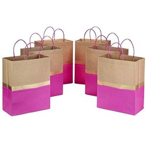 Hallmark 13 inch grote papieren geschenkzakken (6 stuks roze en kraft) voor verjaardagen, Pasen, bruiloften, Moederdag, babydouches, bruidsdouches of elke gelegenheid