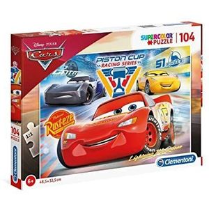 Clementoni 27072 Supercolor Cars 3 Puzzel met 104 stukjes vanaf 6 jaar, kleurrijke kinderpuzzel met bijzondere helderheid en kleurintensiteit, behendigheidsspel voor kinderen