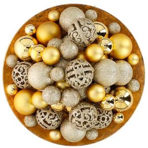 Christmas Gifts 101 Kerstballen Set - Plastic/Kunststof - Ø3/4/6 cm - Mat, Glanzend, Glitter en Open - Goud